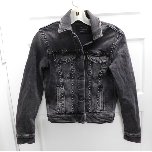 All Saints Hay Imbedded Studs Black Denim‎ Jacket Woman's sz 0